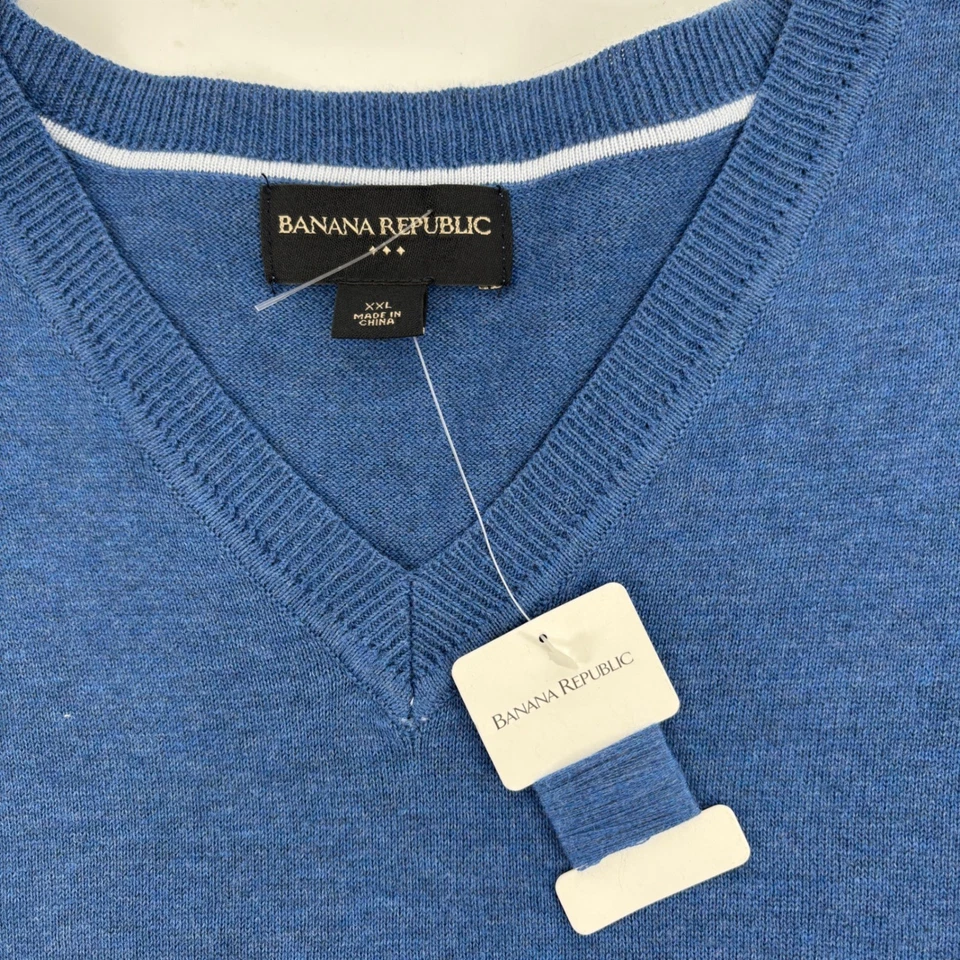 NWT Banana Republic V-Neck Sweater Vest Classic Cotton Blue Size XXL Business - Image 2 of 4