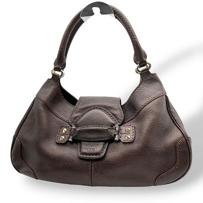 Tods dunkelbraune Leder Mini Boston Handtasche Nieten Gold Hardware 35 cm