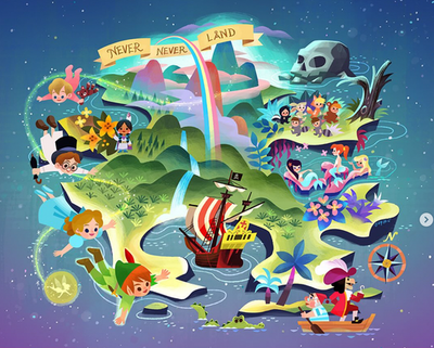 2026 Disney Parks Joey Chou Map To Neverland Peter Pan Postcard
