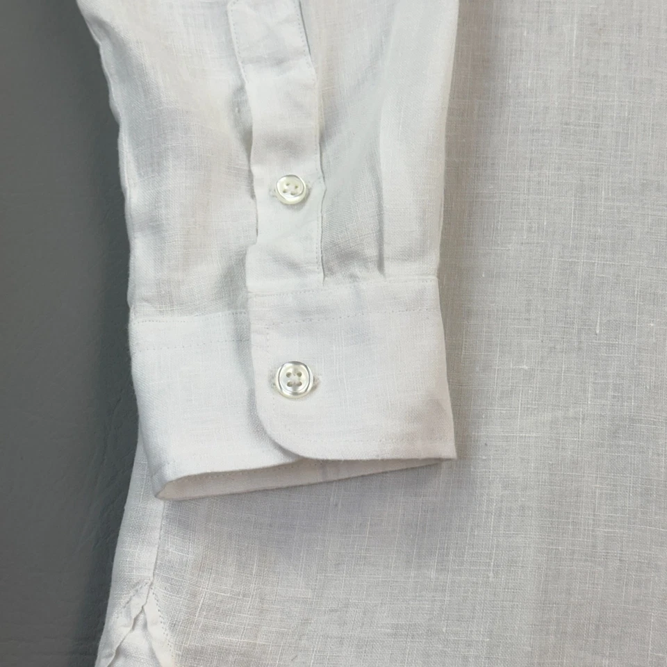 Camisa Ralph Lauren Para Mujer 14 Blanco Lino Manga Larga Botón Delantero Preppy Informal Foto 2 de 4