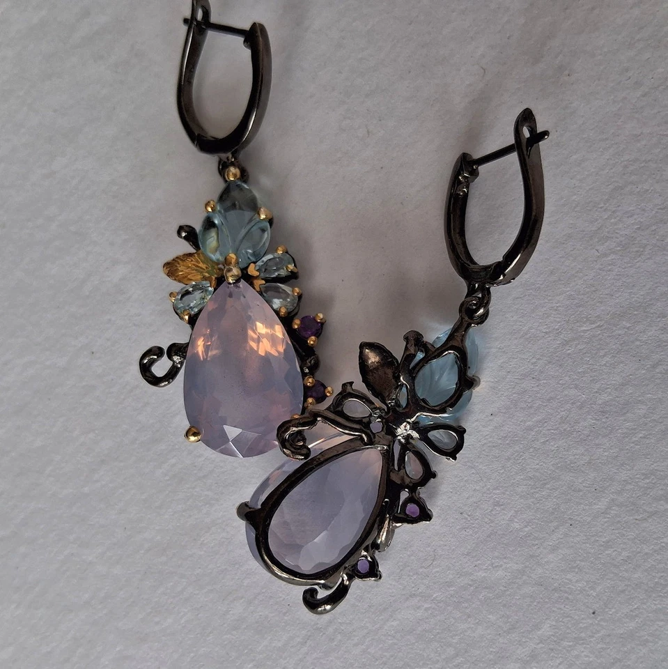 ORECCHINI IN ARG. ST. 925 BRUNITO CON QUARZI LAVANDA, TOPAZI, AMETISTE NATURALI - Immagine 4 di 4