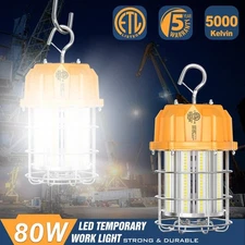 80W LED Construction Work Light Portable Hanging Temporary Jobsite Fixture 5000K