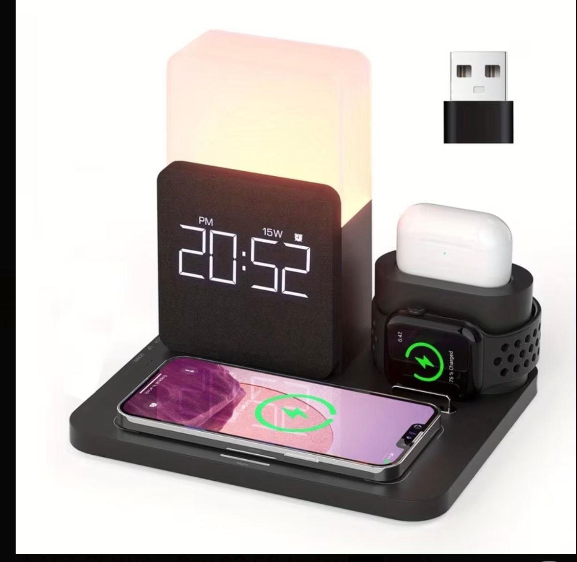 3-in-1 Wireless Charging Station with Digital Alarm Clock 