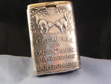ANTIQUE VESTA CASE MATCHSAFE BOX SILVER CATS BROTHERS PAPER MAKERS LONDON ADVERT