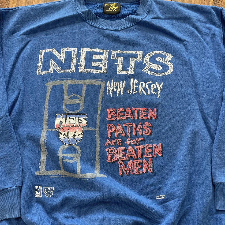 Vintage New Jersey Nets Sweater Mens Blue NBA Basketball Crewneck Pullover 90s - Image 3 of 4