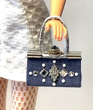 Barbie Doll Purse Denim OOAK Bag For 11” Fashion Dolls Designed by ‘Bee
