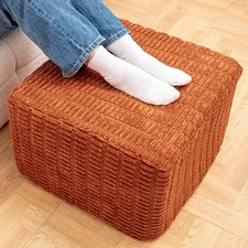 Round Square Pouf Ottoman Foot Rest – Lightweight Modern Footstool with Plush...