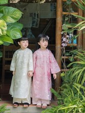 Pink set only Traditional pink floral Kids Ao Dai with pants