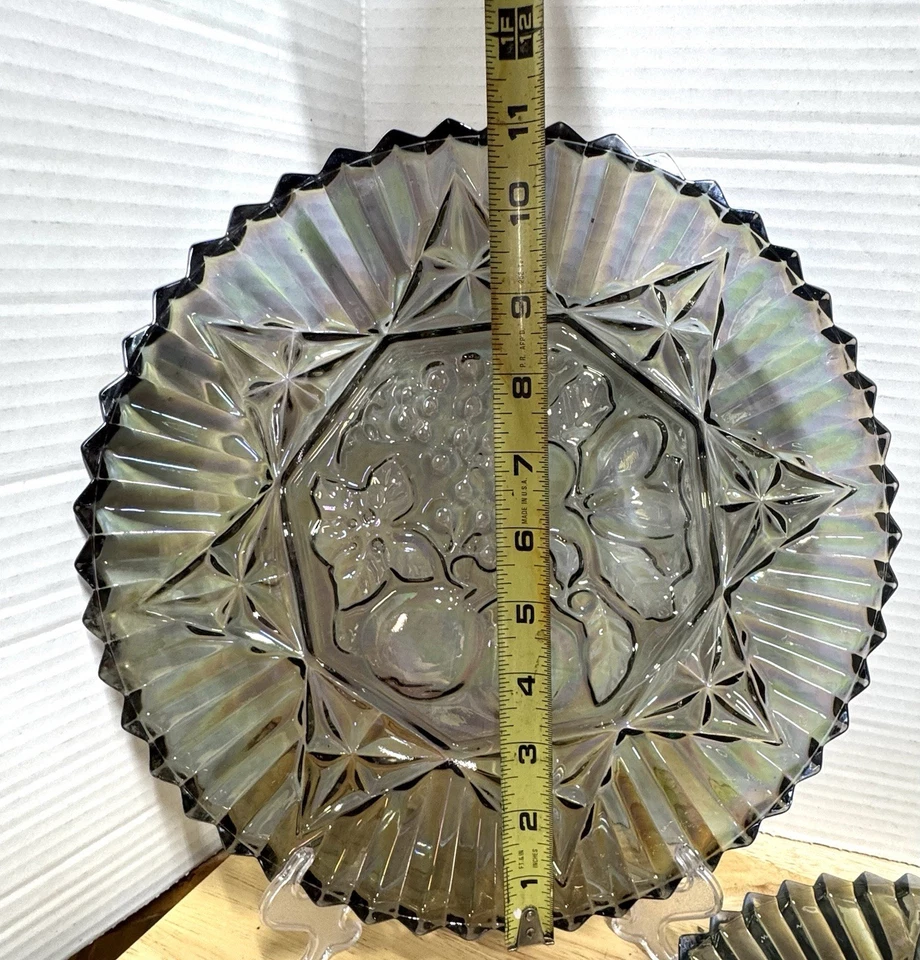 2 Platos Federal Vidrio 11" Ahumado Iridiscente Carnaval Hermoso Brillo Foto 3 de 4