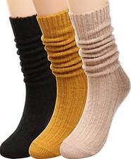 3 Pairs Women Winter Wool Cable Knit Crew Knee High Acrylic Blend Color A16