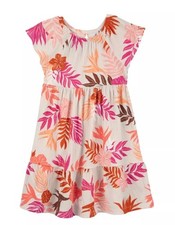New Carter's Girls Tropical Floral Print Tiered Short Sleeve Dress