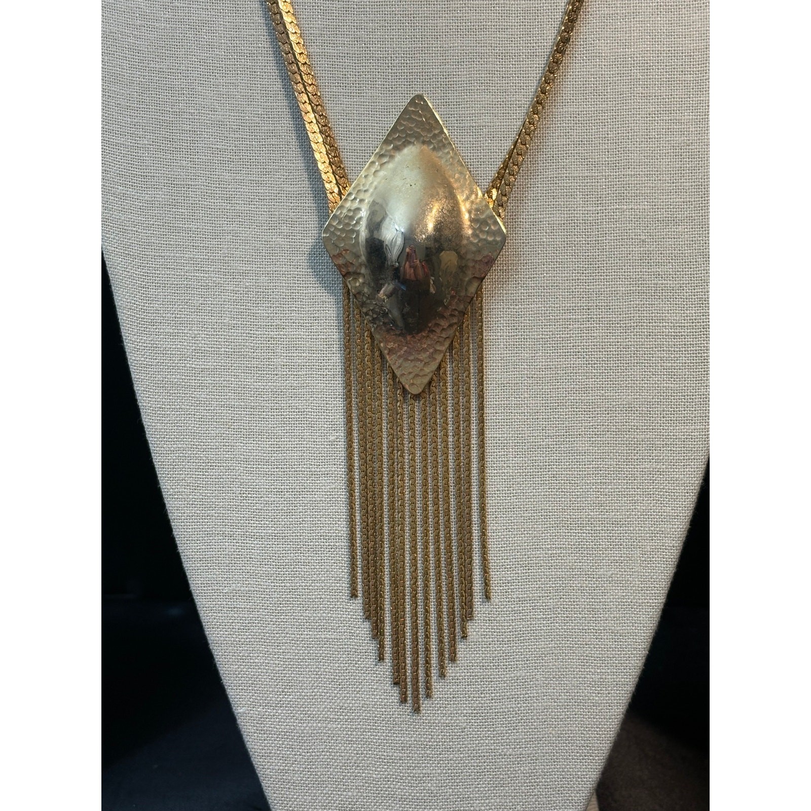 Vintage RUNWAY unsigned long gold tone necklace - image 3