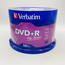 50 VERBATIM Life Series Blank DVD+R 16X Branded Logo 4.7GB 120Minute Media Disc