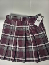 Girls Size 10 French Toast Maroon &Gray Plaid Knife Pleat Uniform Skirt