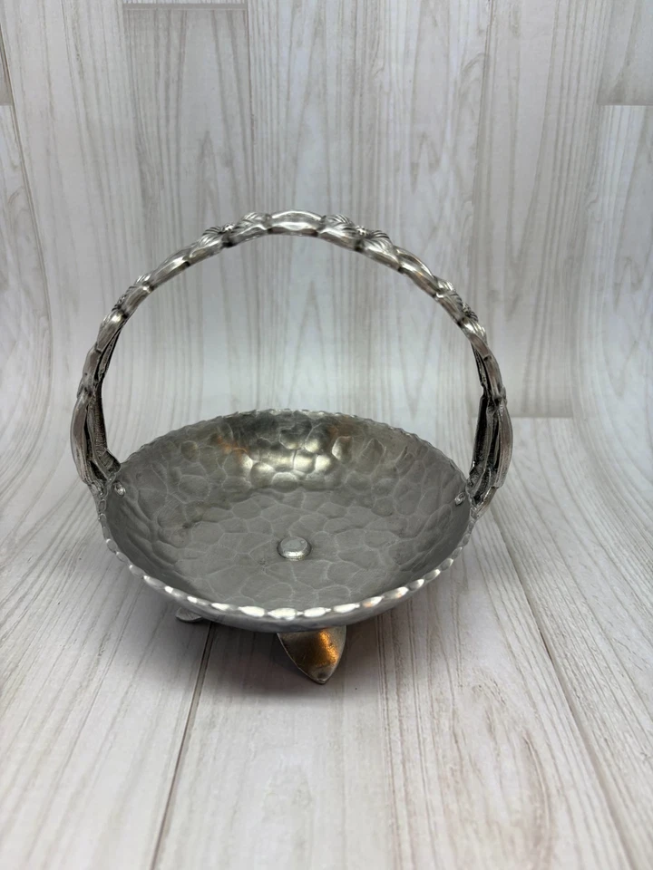 VTG Aluminum Hand Wrought Creations by Kent UNSIGNED Trinket Dish w/ Flower Foot - Image 3 of 4