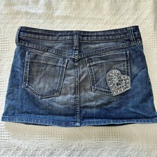 Y2K Juicy Couture Embellished Denim Mini Skirt Low Rise Heart Vintage MCBLING 28