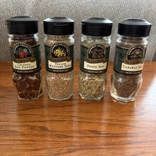 Vintage McCormick Gourmet Collection Spice Jar Bottle Black Lid - Lot of 4