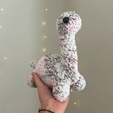 Handmade Crochet Gray, Pink, White Dinosaur