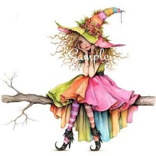 Quirky Witch -Fabric Quilt Block - Whimsical - Sewing - Cotton - 50078