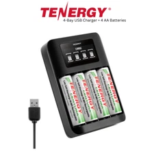 Tenergy TN474U Battery Charger with Centura 4 AA NIMH Rechargeable Batteries