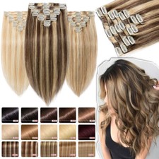 160gr Full Head Double Weft Clip In Real Remy Human Hair Extensions Thick Blonde