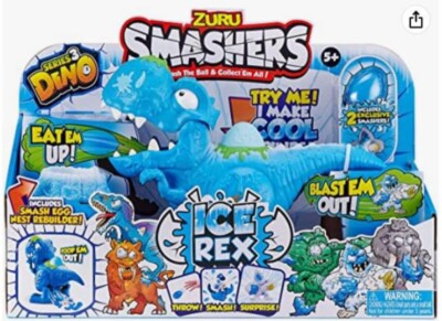 Smashers Dino Ice Age Ice Rex Playset Series 3 T-Rex Toy Set by ZURU with Acc...