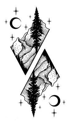 MARKENLOS Temporäres Tattoo SET Berg Mond Moon Sterne Baum Tree Star Wasserfest Einmal