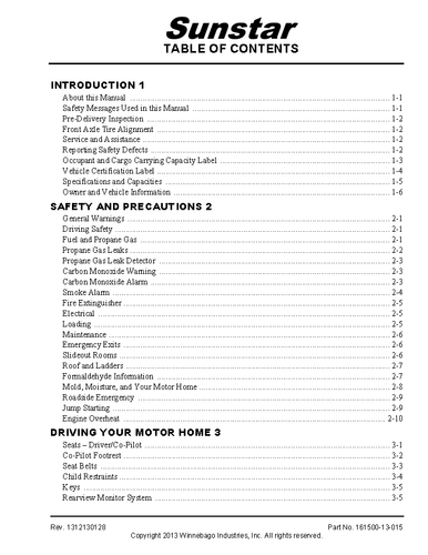 2013 Winnebago Sunstar 26HE Home Owners Operation Manual User Guide Coil Bound - Picture 2 of 6
