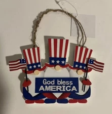 New Uncle Sam God Bless America USA Wood SignPatriotic Flag 4TH Of  JulyOrnament