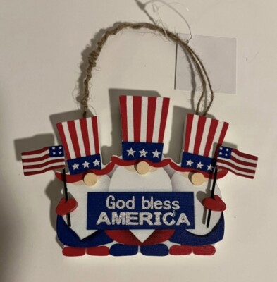 New Uncle Sam God Bless America USA Wood SignPatriotic Flag 4TH Of  JulyOrnament