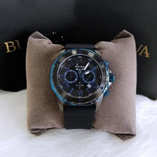 Bulova Marine Star-98B308-Men's Black Rubber Strap Quartz Watch Blue Dial 44mm