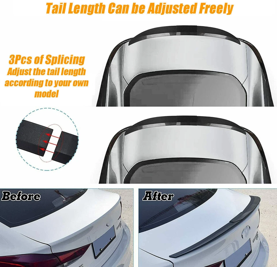 For Buick LaCrosse Regal Adjustable Rear Spoiler Trunk Roof Tail Wing Black - Image 4 of 4