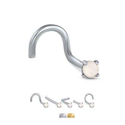 Surgical Steel Straight Screw LBend 3mm Faux Opal Nose Stud Ring 20G