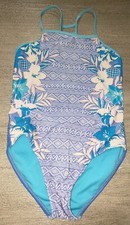 girls 1 pc BLUE PRINT SWIM SWIMMING SUIT size 7/8 wonder nation CUTE CLEAN
