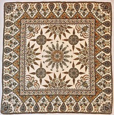 SCARF VINTAGE AUTHENTIC FLORAL GEOMETRIC ART WHITE GREEN SILK 30'' SQUARE