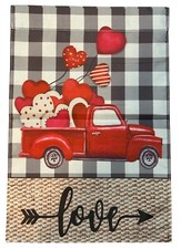 Valentines Day Truck Garden Flag 12 18 Inch Double Sided for outside Red Heart