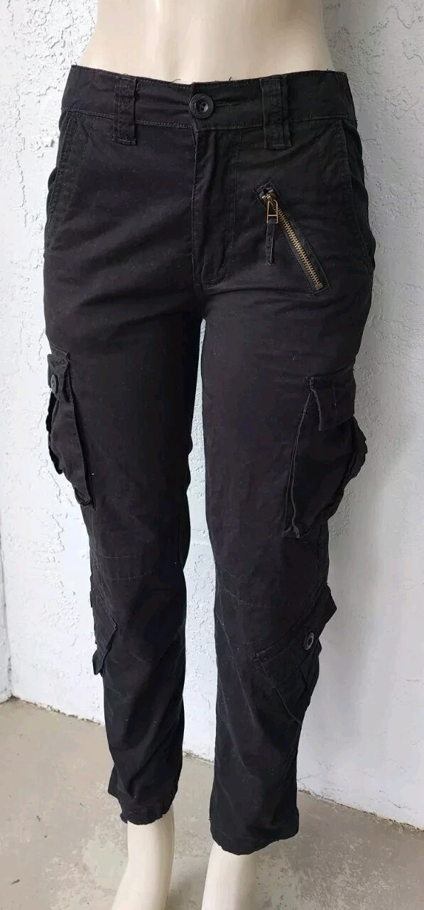 Mustway Cargo Pants Women Size 26 Black Cotton Straight Leg Pockets