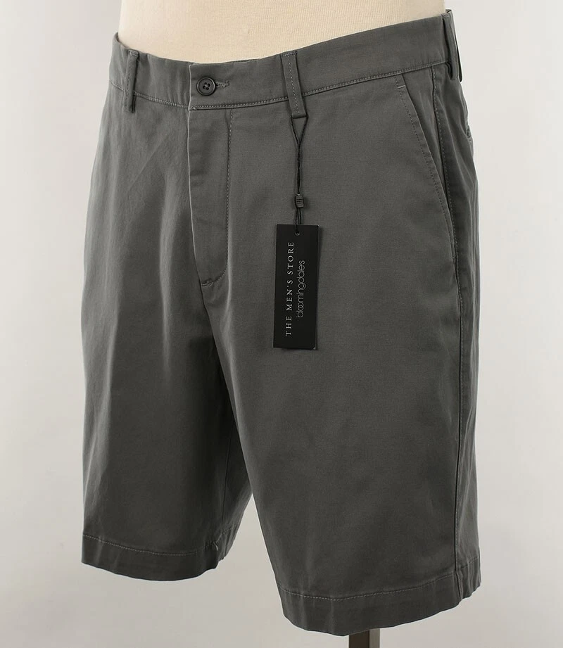 THE MENS STORE Gray Stretch Cotton Twill Flat Front Shorts 32 NWT