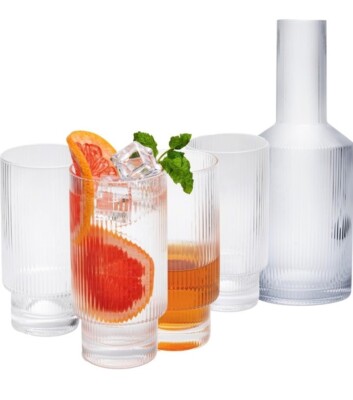 Drinking Glasses 12oz Ribbed Glass Cups Set of 4 Glassware