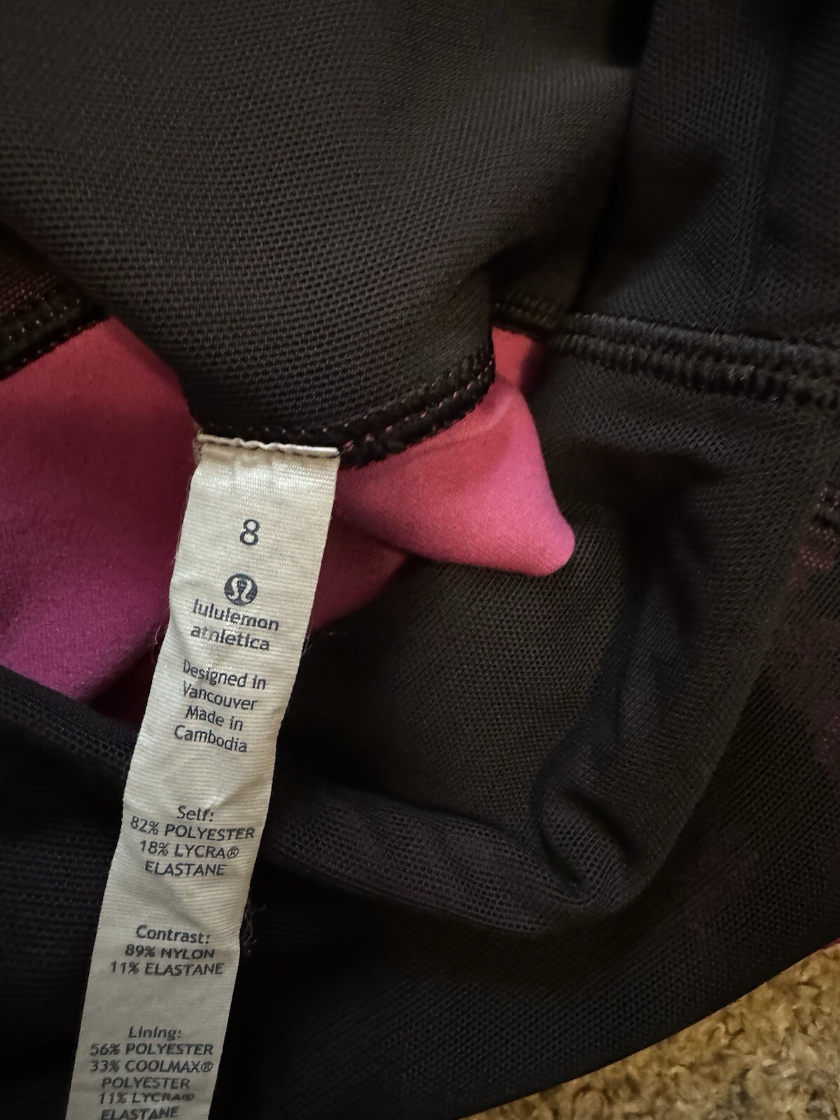 Lululemon Blooming Pixie Sz 8 Raspberry Black Swe… - image 5