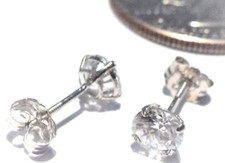 14kt Pure Solid White Gold Basket Set 5MM Cubic Zirconia Screw Back Earrings...