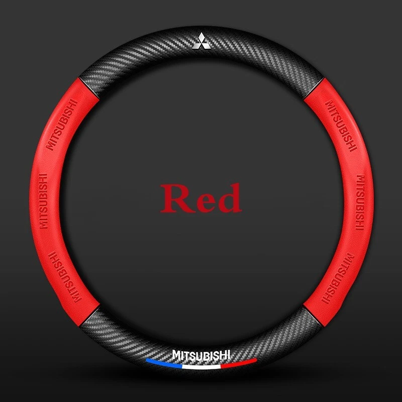 15" For Mitsubishi Car Steering Wheel Cover Red Round Faux Leather Universal - Image 3 of 4