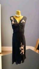Phase Eight Size 14 Black Beige 3D Flower Embellished Evening Midi Dress