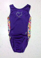 SUPER CUTE GK ELITE Stars Gymnastics Dance Leotard Extra Small PURPLE Hearts