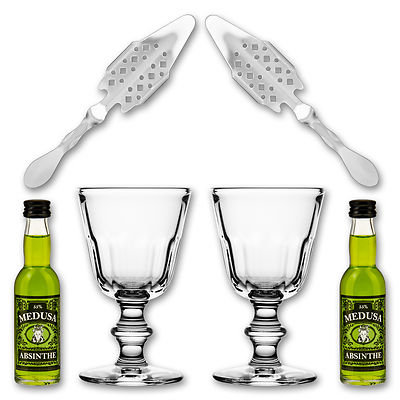2x Medusa Absinth Green 4cl + 2x Absinthglas Perigord +2x Absinthlöffel Losanges