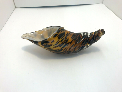 Mid Century Italian Murano Tortoise Shell Patterned Glass Conch Shell Dish - Picture 4 of 11