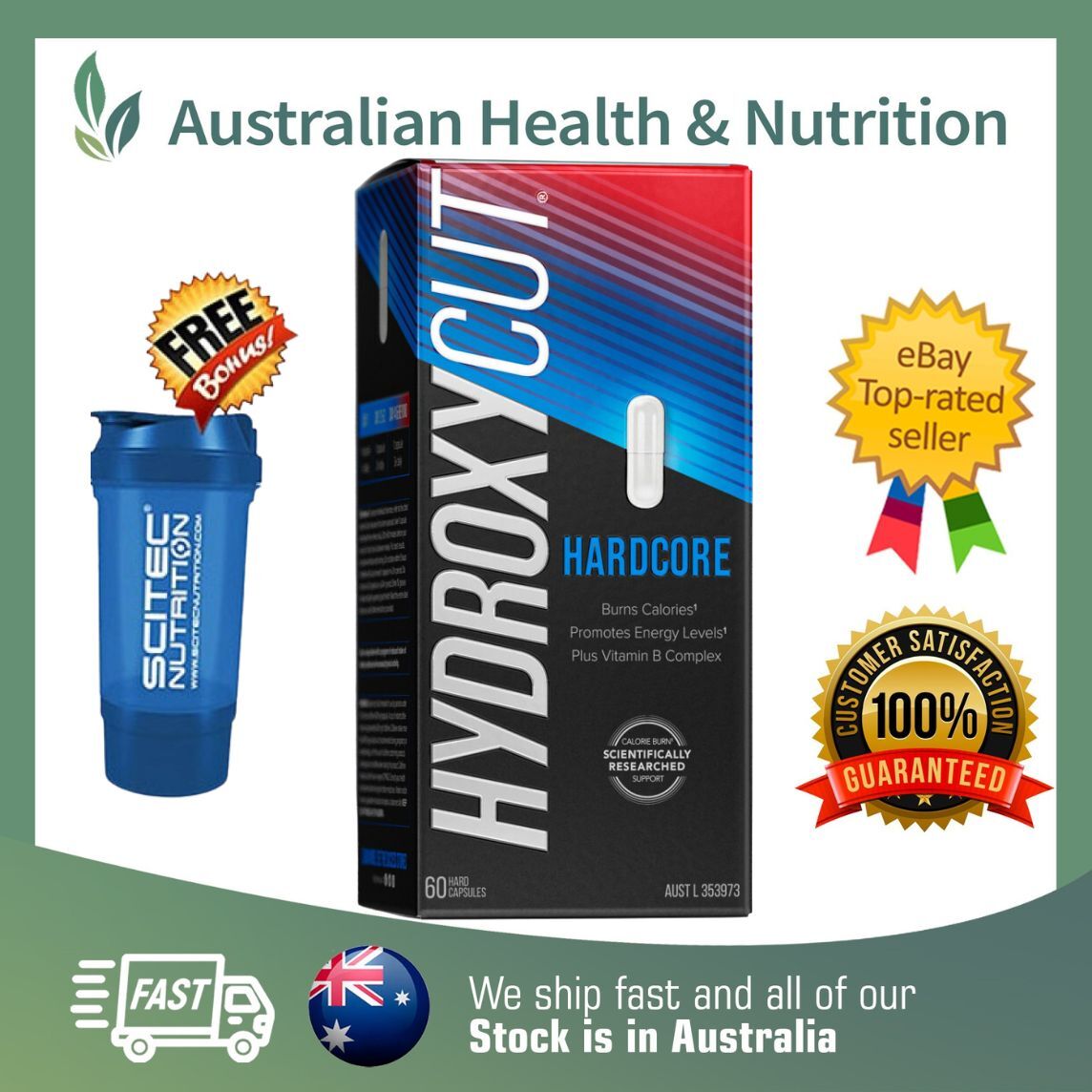 MUSCLETECH HYDROXYCUT HARDCORE 60 CAPSULES + FREE SHIPPING & SHAKER