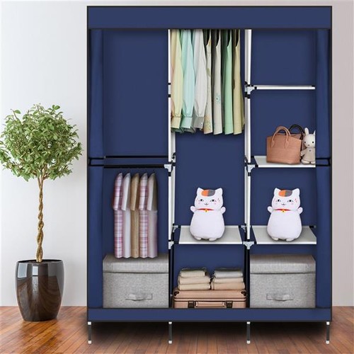 71" Portable Closet Wardrobe Clothes Rack Storage Organizer with Shelf Blue