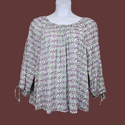 Crown & Ivy Womens Split Sleeve Pink Green Floral Pattern Top Size XXL NWT