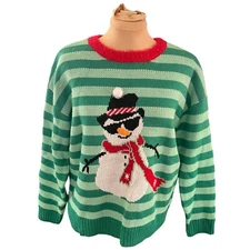 33 Degrees SZ M Womens Ugly Christmas Sweater 3D Snowman Excellent Condition